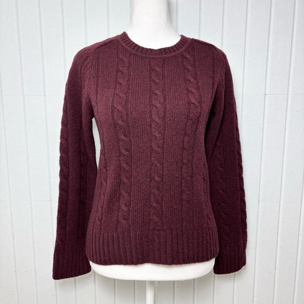J. Crew Women's 100%‎ Lambswool Cable Knit Sweater - Deep Burgundy size PXS